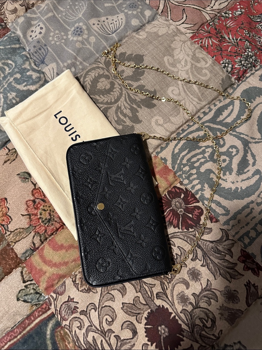 Louis Vuitton Felicie Pochette Black Monogram Crossbody Bag with Gold Chain